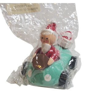 Wooden Ornament - Santa Claus on Car - Made in East Germany Vintage